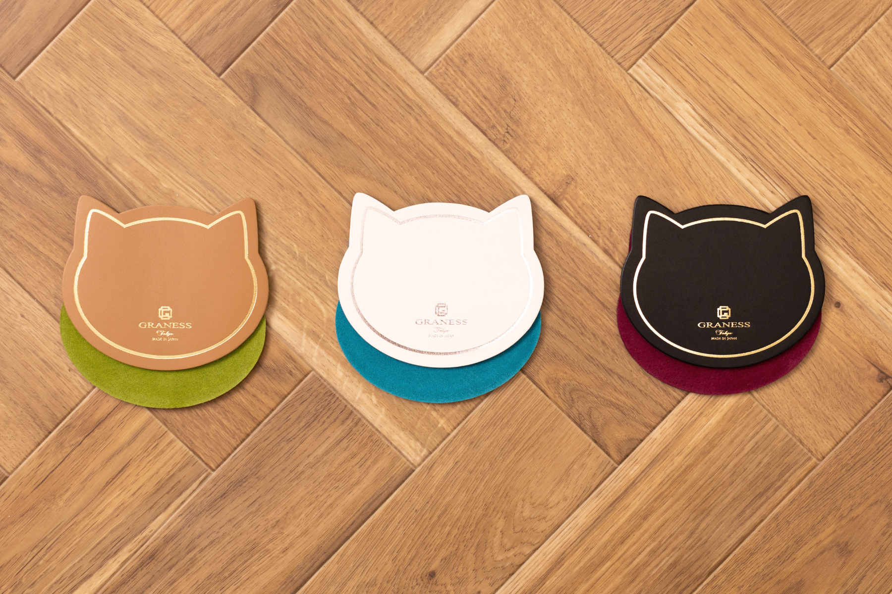 ねこねこ レザーコースター 名入れ記念品