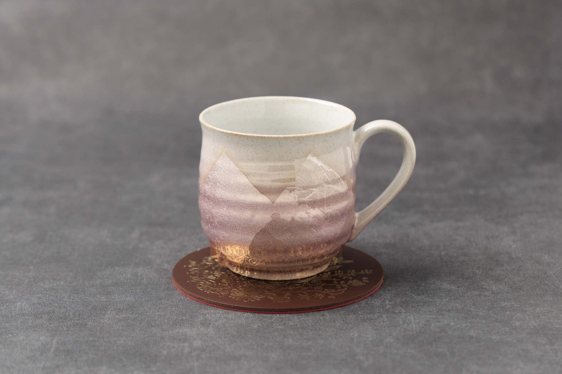 九谷焼 マグカップ 銀彩 レザーコースターセット