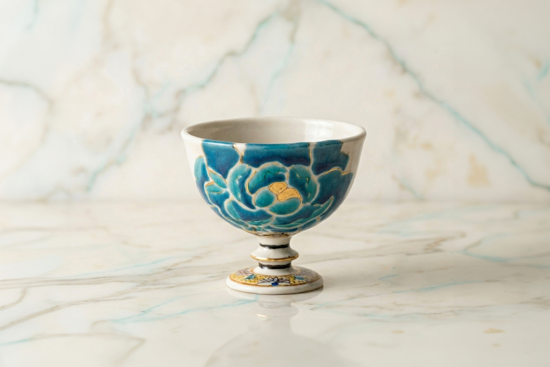 九谷焼 馬上盃 青牡丹図 単品